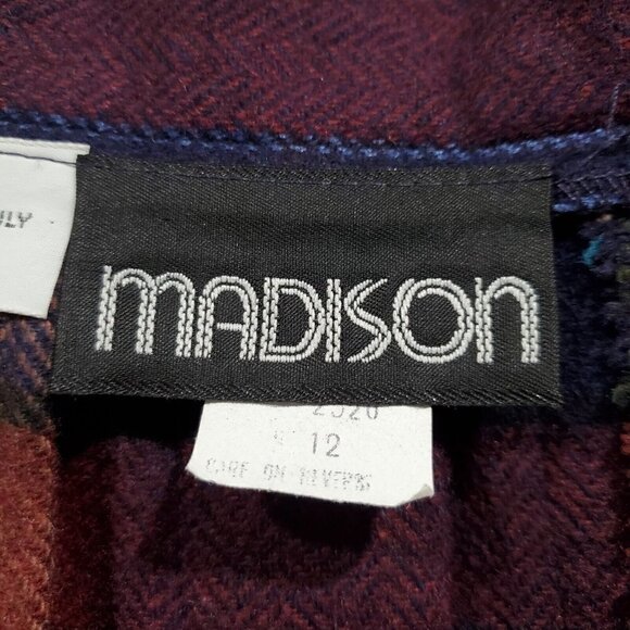 Vintage Madison Women's Wool Blend Plaid Pleated Skirt Red Blue Union Made Sz 12 - Picture 3 of 15